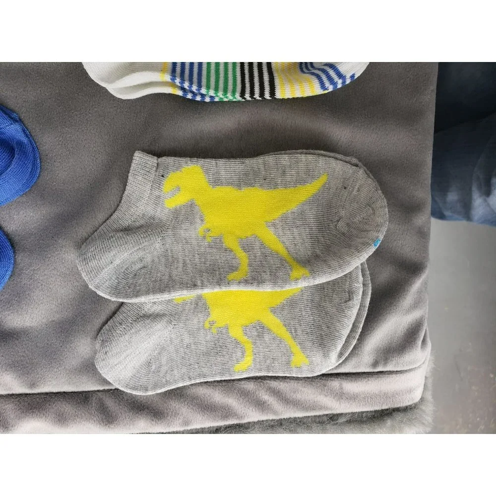 Boy Novelty‎ Dinosaur Striped Polka Dot Blue Gray Socks